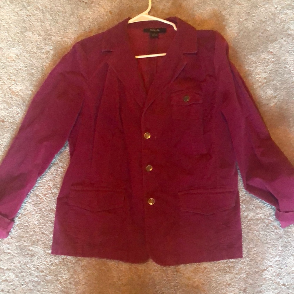 3 pocket maroon jacket. Cotton spandex blend (feels like suede)
